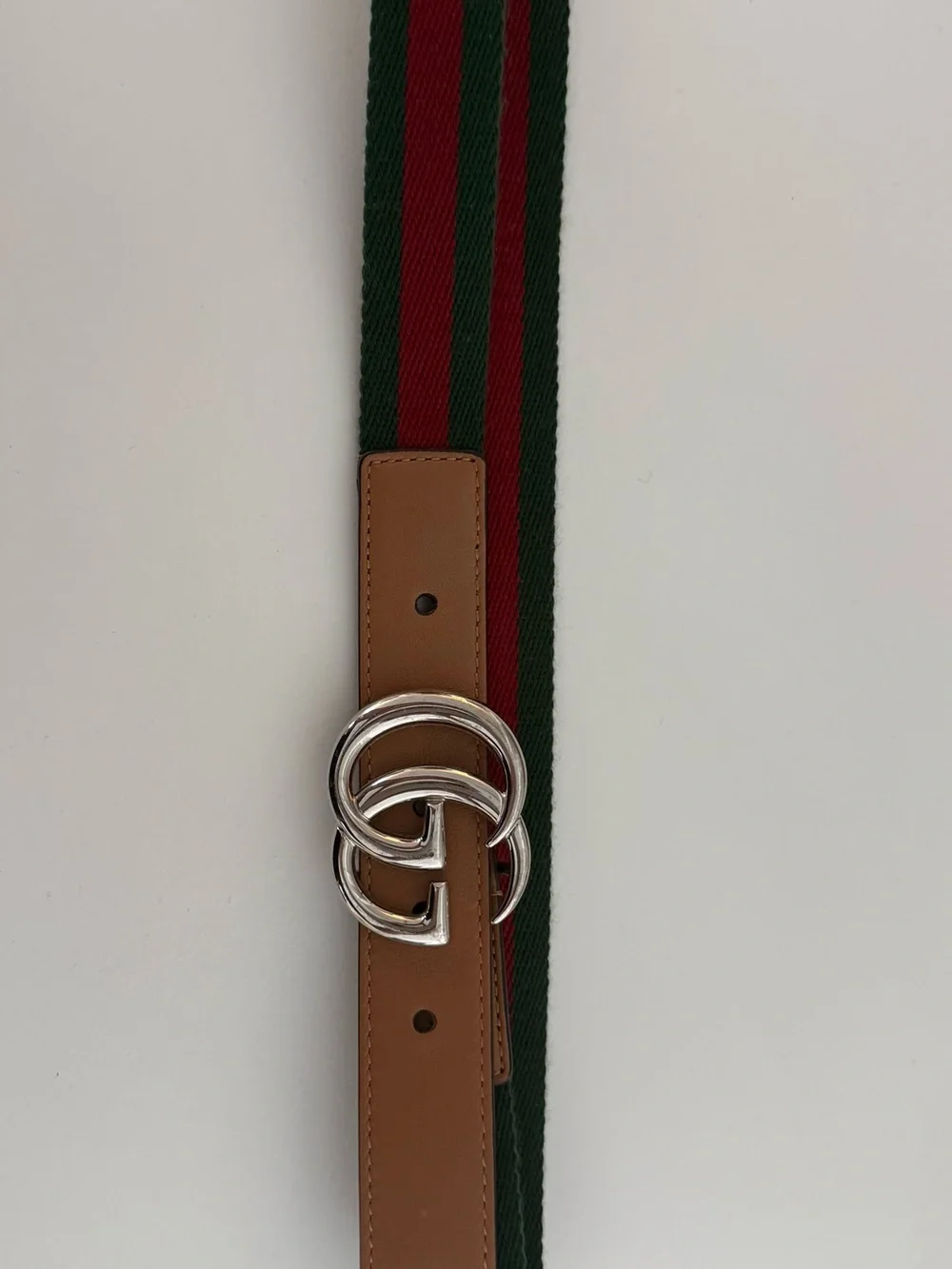 Gucci tan leather belt with silver GG buckle
